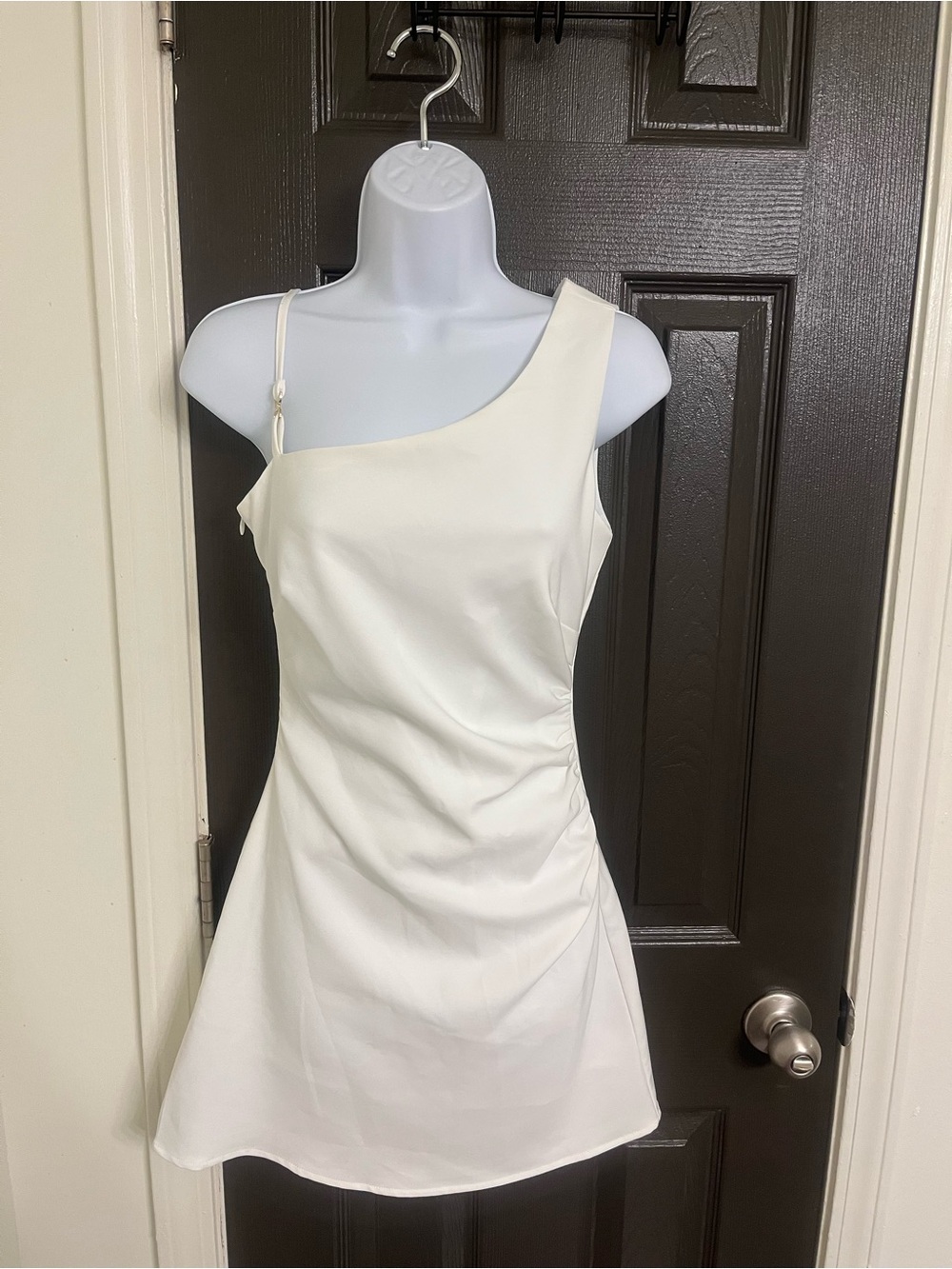 RNWY Asymmetric One-Shoulder Mini Dress in White